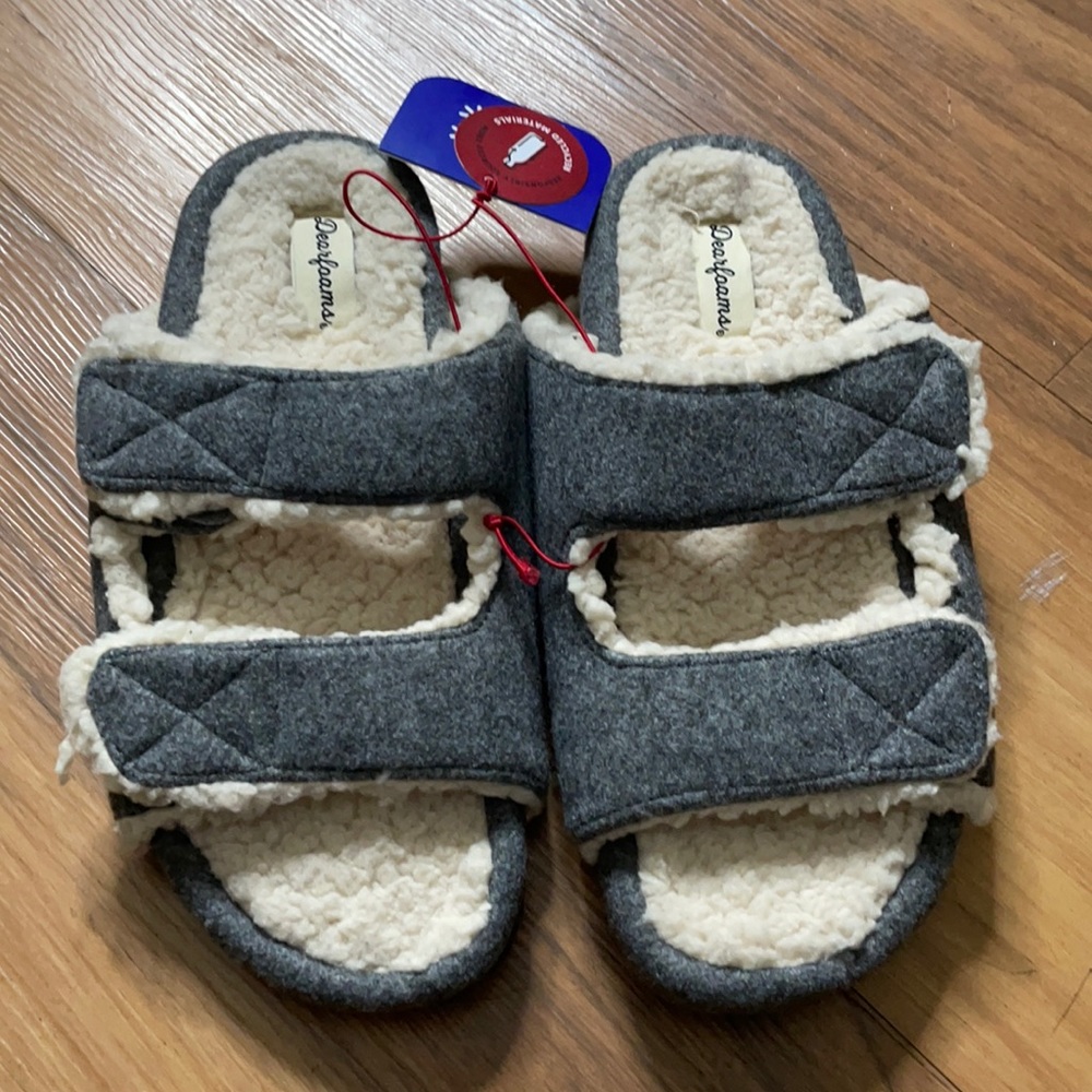 Dearfoams dark‎ heather gray contoured foot bed slippers